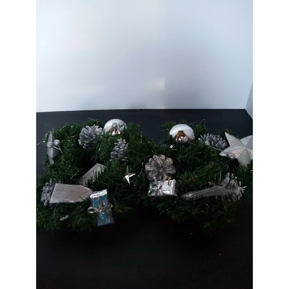Xmas candle centerpieces Pinecones, bulbs, ornaments Centerpiece Candle Ring 10